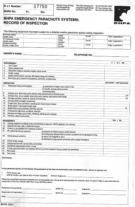 Reserve Parachute inspection and repack Reserve Parachute inspection and repack